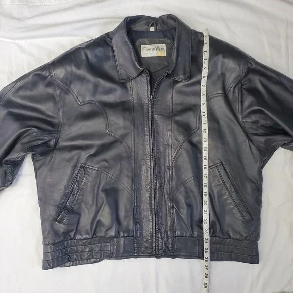 Pioneer Wear Men's Leather Bomber Jacket 100% Lamb Leather Vintage Biker Size L - Picture 12 of 16